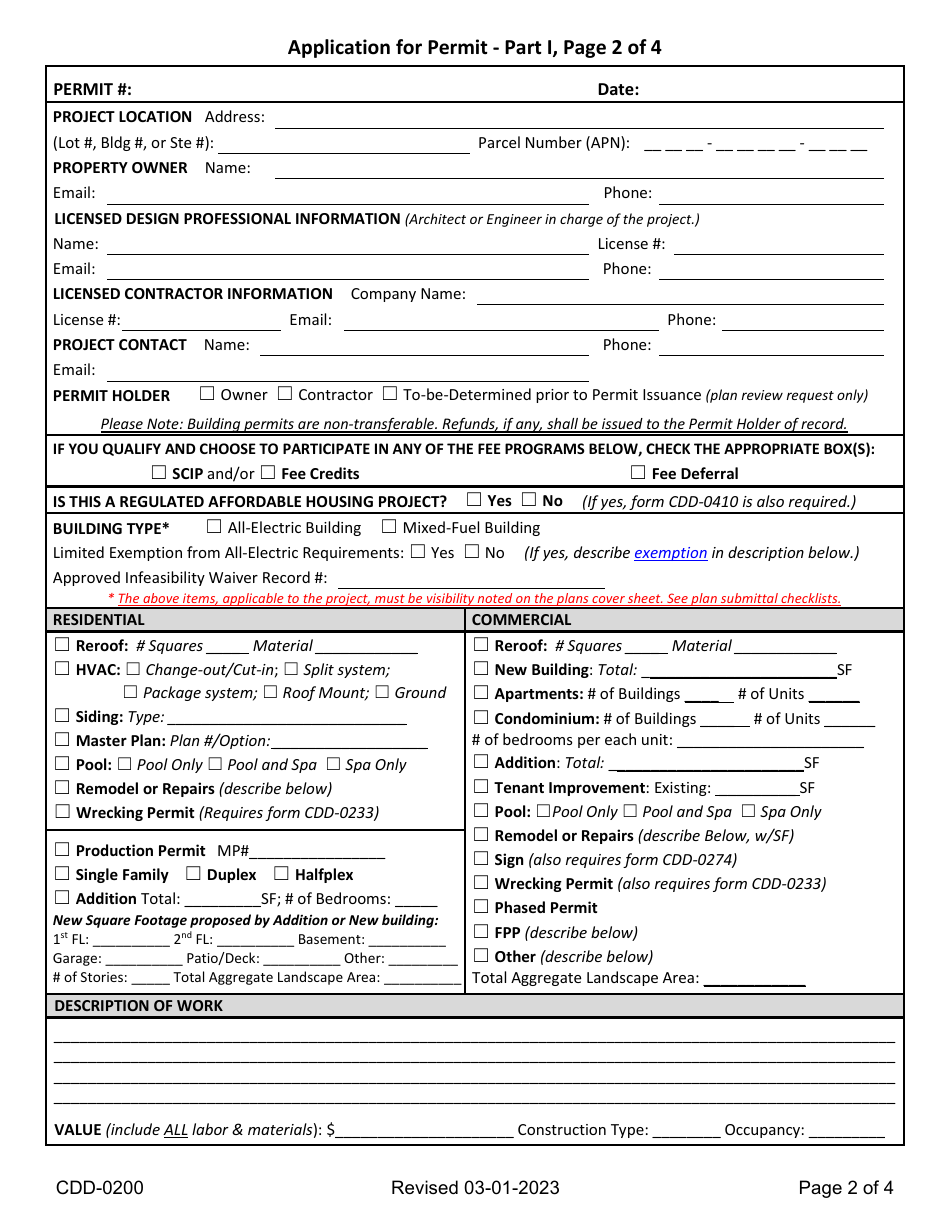 Form CDD-0200 Building Permit Application - City of Sacramento, California, Page 2