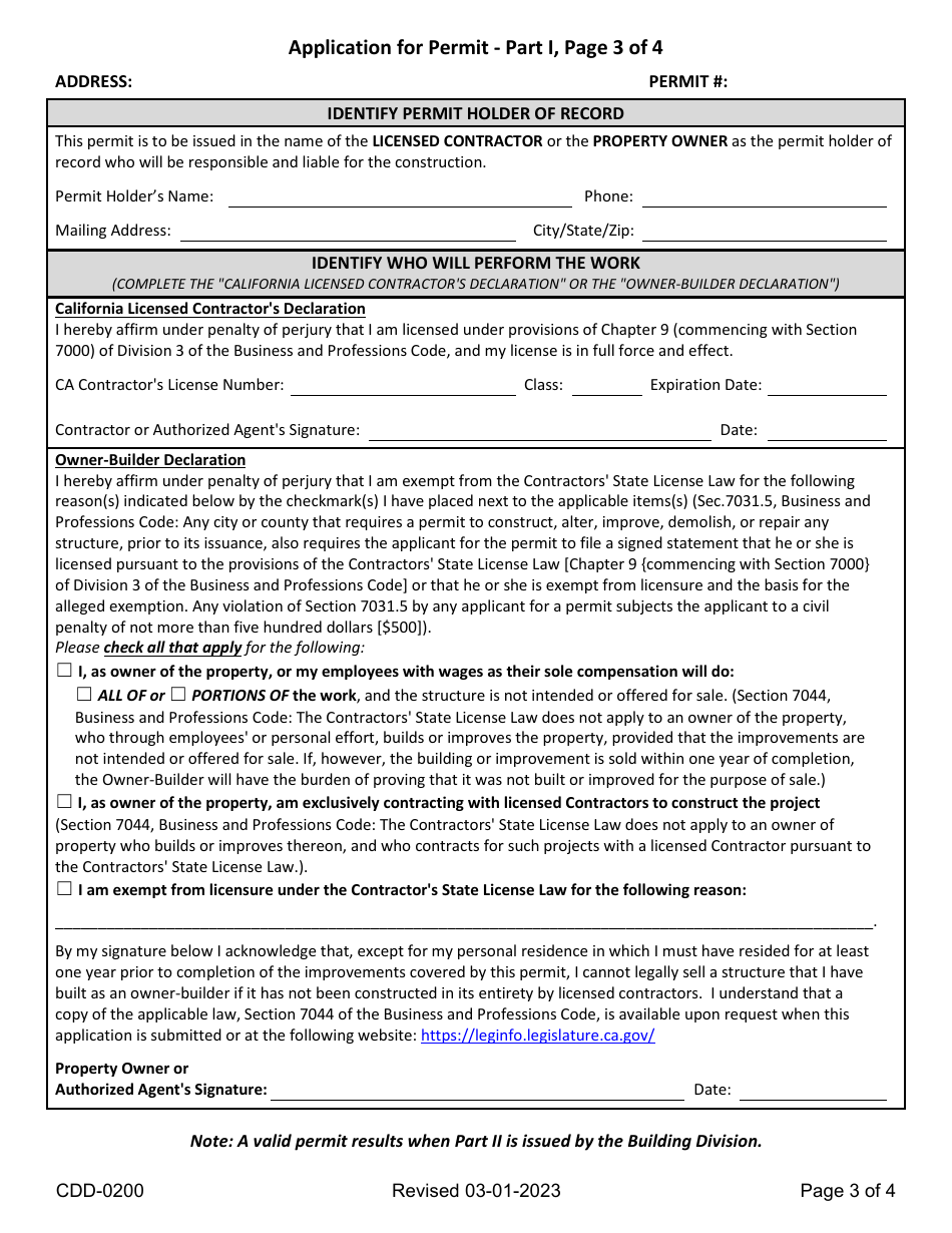 Form CDD-0200 Building Permit Application - City of Sacramento, California, Page 3