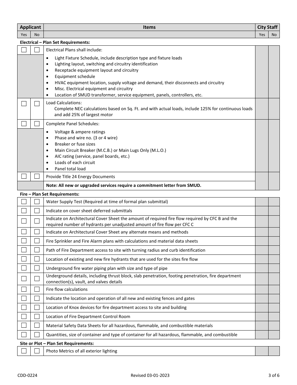 Form CDD-0224 Commercial New Buildings, Additions, and Remodels Take-In Sheet - City of Sacramento, California, Page 3