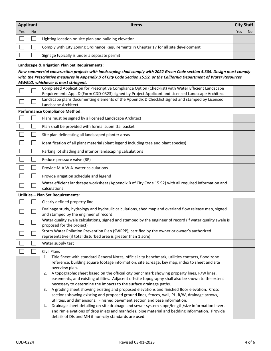 Form CDD-0224 Commercial New Buildings, Additions, and Remodels Take-In Sheet - City of Sacramento, California, Page 4