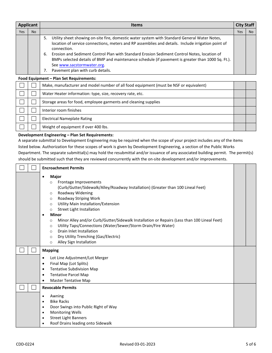 Form CDD-0224 Commercial New Buildings, Additions, and Remodels Take-In Sheet - City of Sacramento, California, Page 5