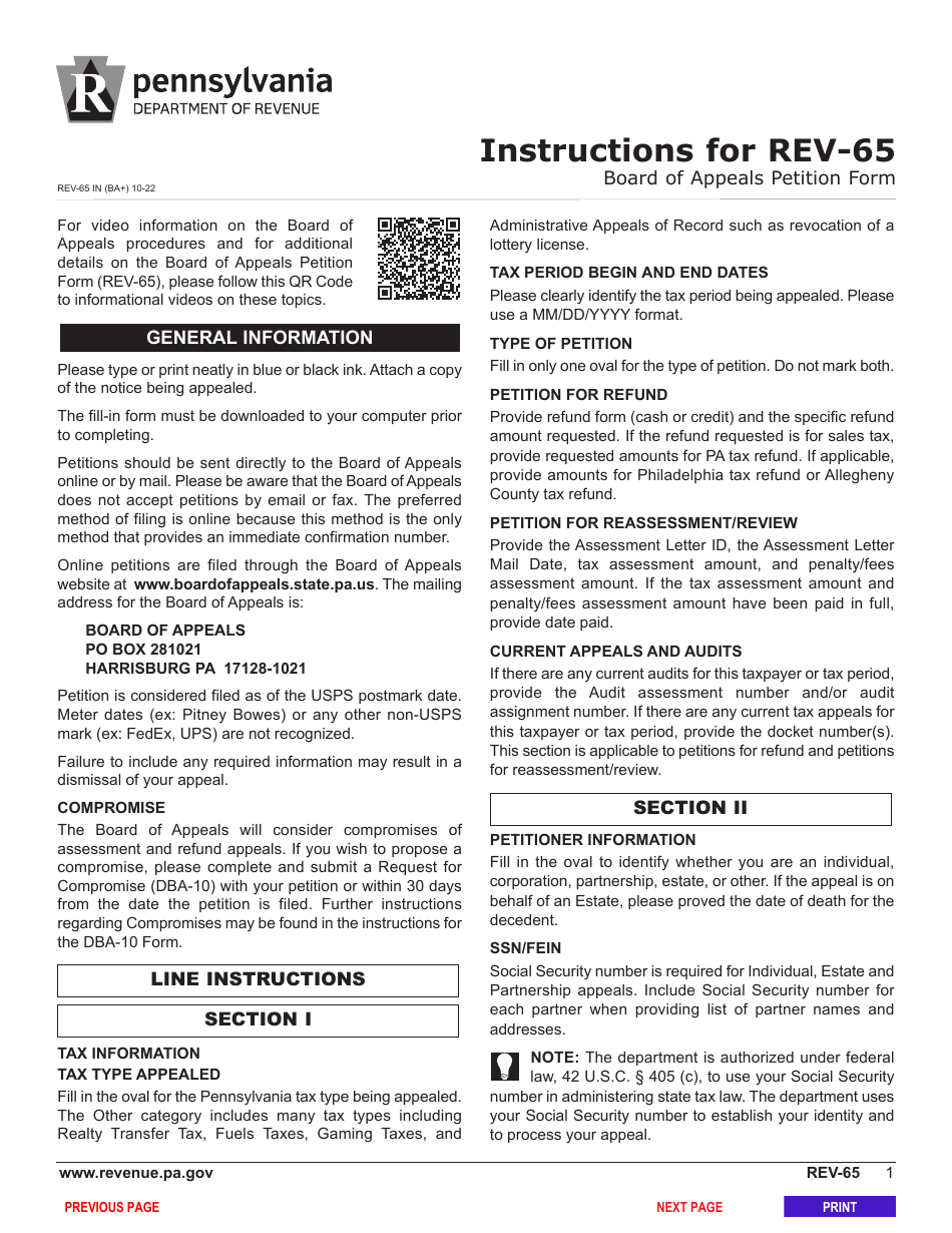 Form REV-65 Board of Appeals Petition Form - Pennsylvania, Page 3