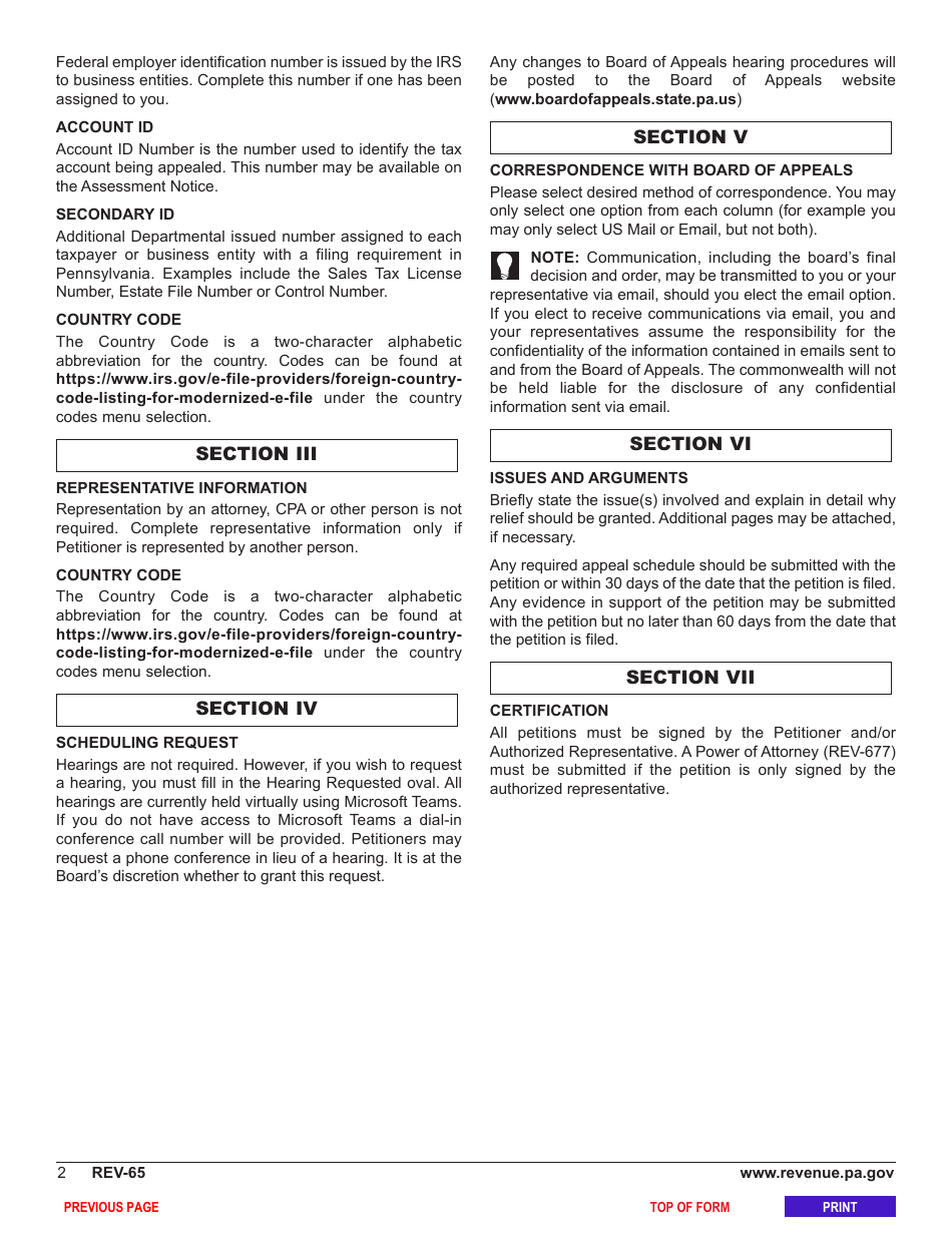 Form REV-65 Board of Appeals Petition Form - Pennsylvania, Page 4