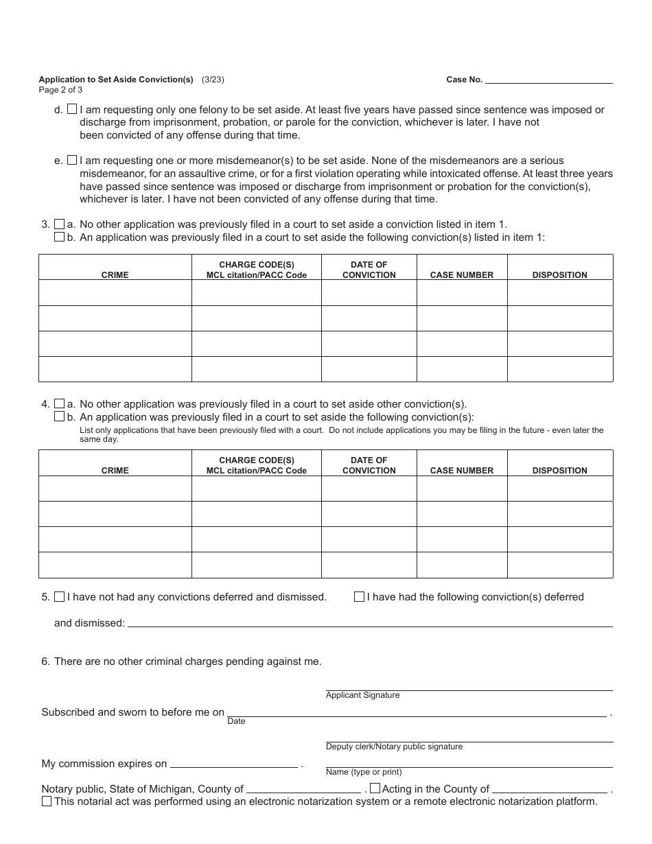 Form MC227 Application to Set Aside Conviction(S) - Michigan, Page 2