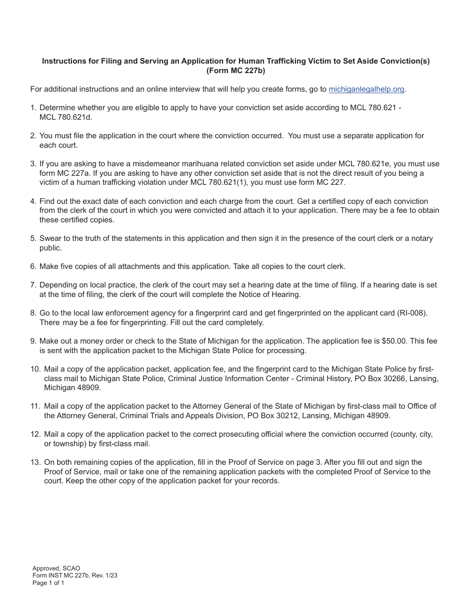Form MC227B Application for Human Trafficking Victim to Set Aside Conviction(S) - Michigan, Page 4