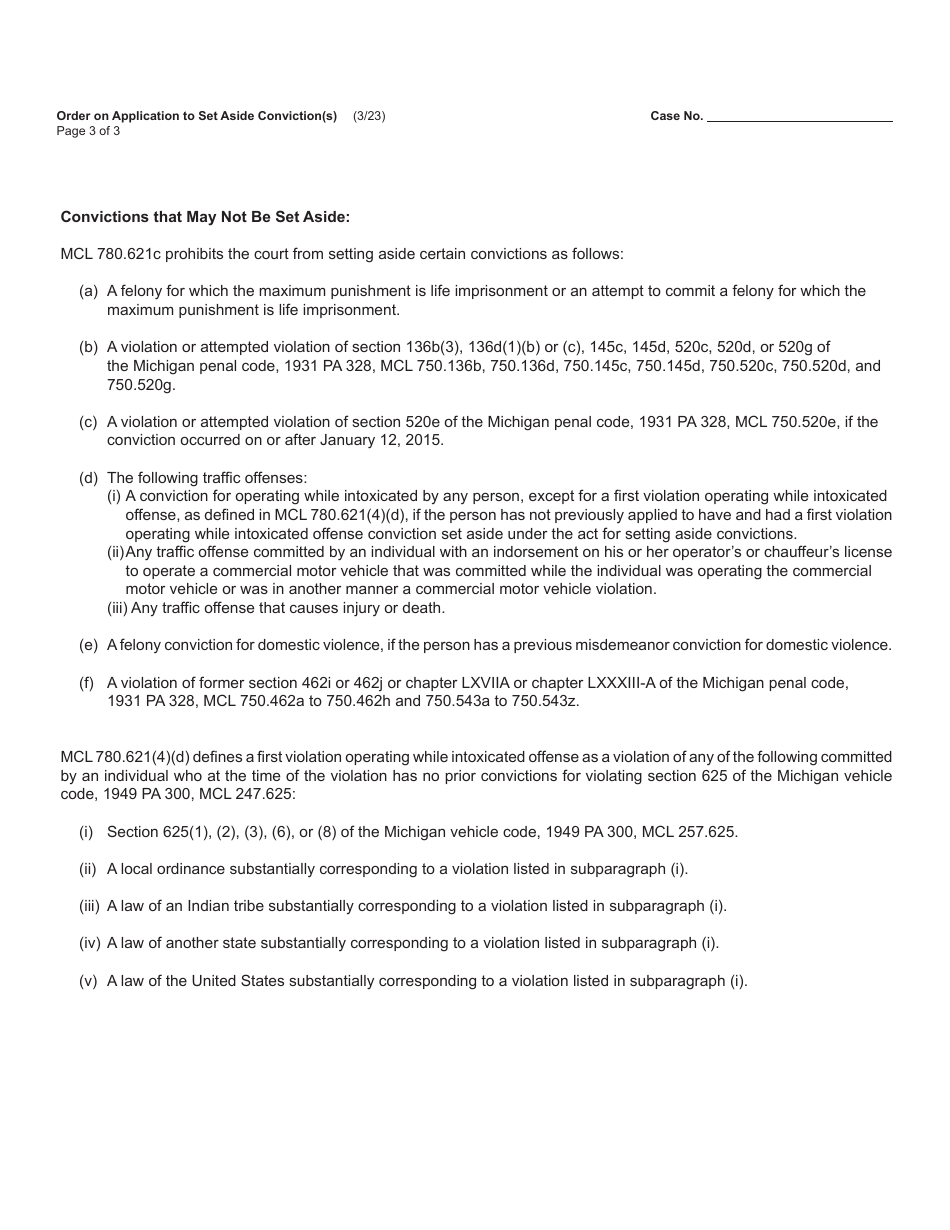 Form MC228 Order on Application to Set Aside Conviction(S) - Michigan, Page 3