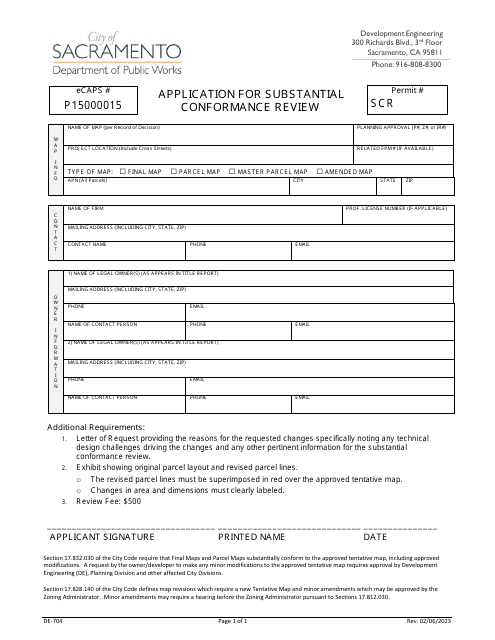 Form DE-704  Printable Pdf