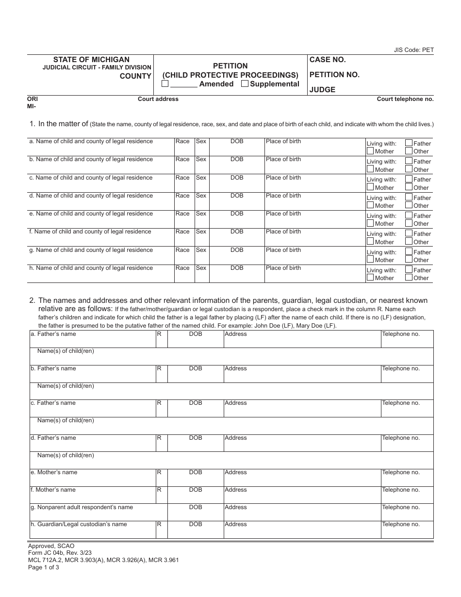 Form JC04B Download Fillable PDF or Fill Online Petition (Child