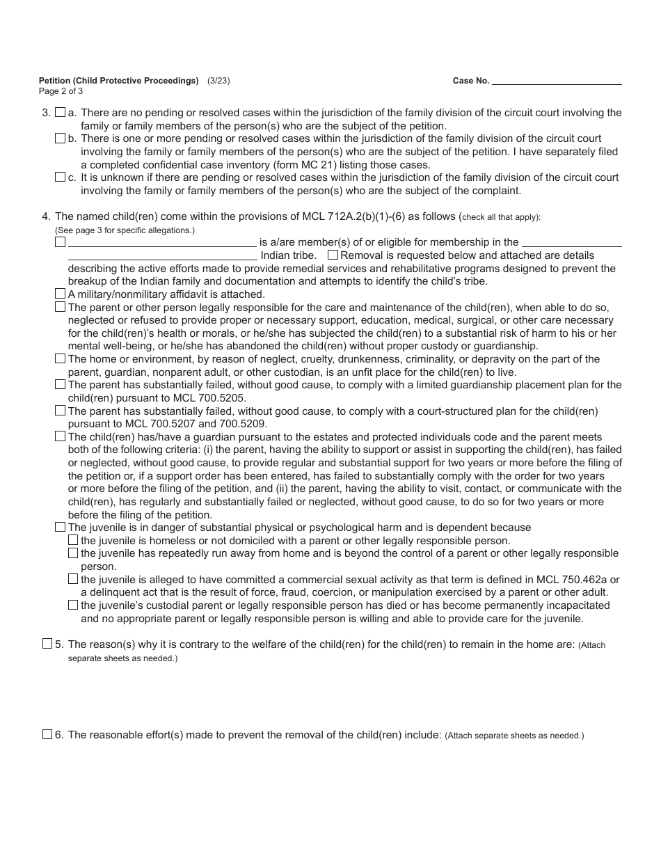 Form JC04B Petition (Child Protective Proceedings) - Michigan, Page 2