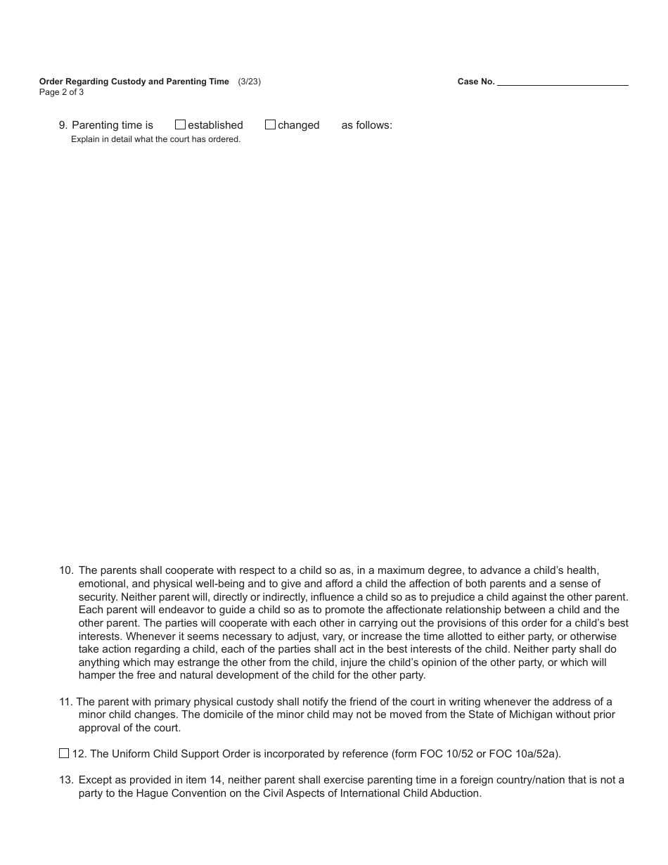 Form FOC89 Order Regarding Custody and Parenting Time - Michigan, Page 2