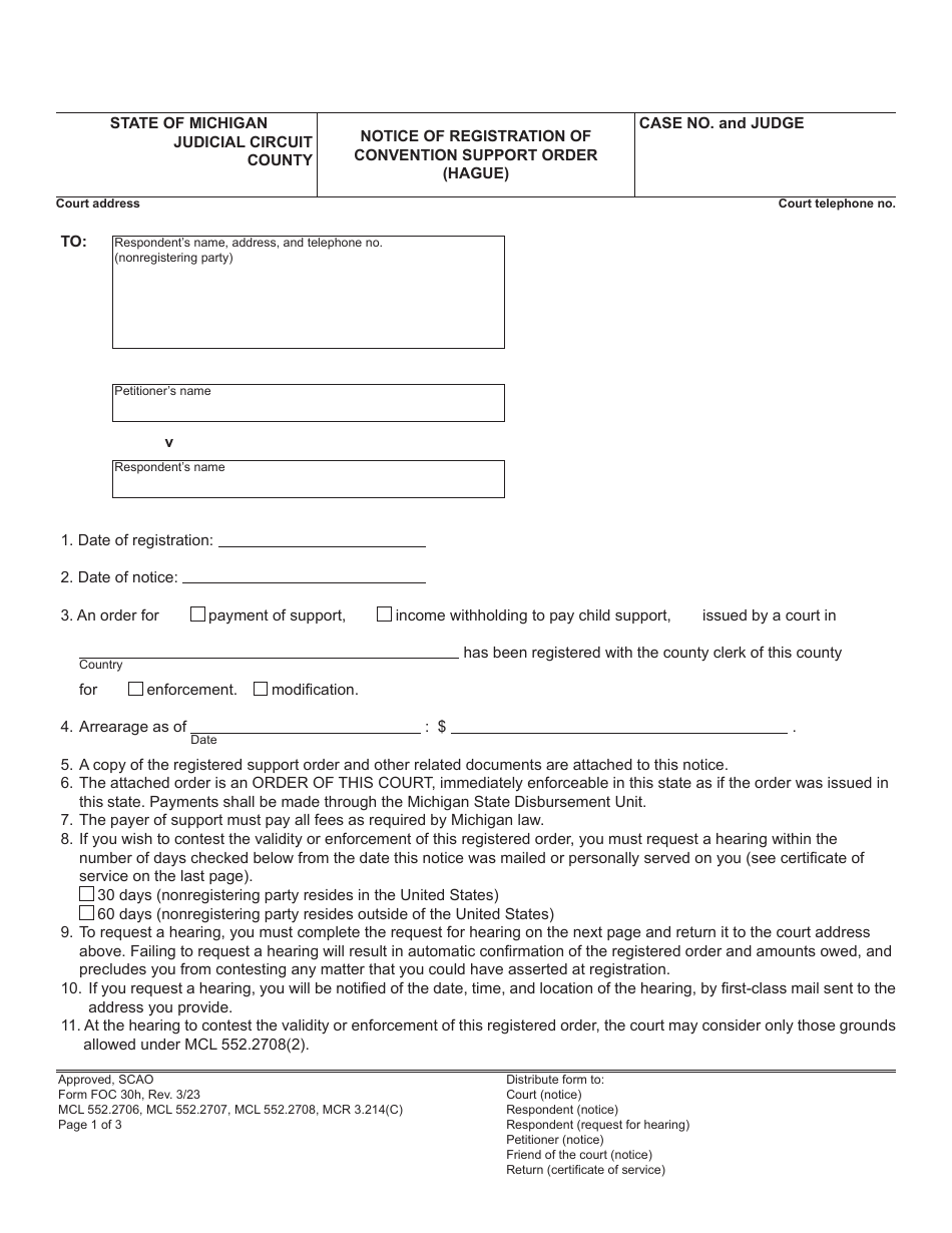 Form FOC30H - Fill Out, Sign Online and Download Fillable PDF, Michigan ...