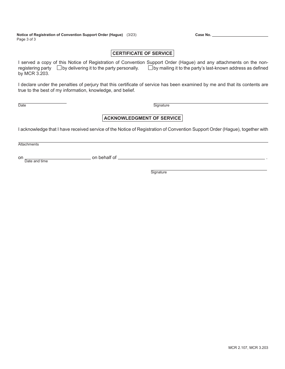 Form FOC30H Notice of Registration of Convention Support Order (Hague) - Michigan, Page 3