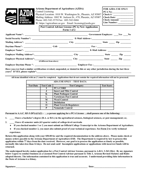 Pest Control Advisor License (Pca) New Application - Arizona