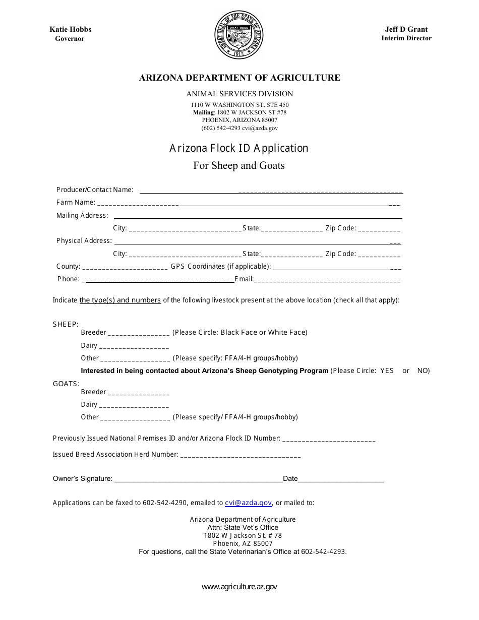 Arizona Arizona Flock Id Application for Sheep and Goats Fill Out