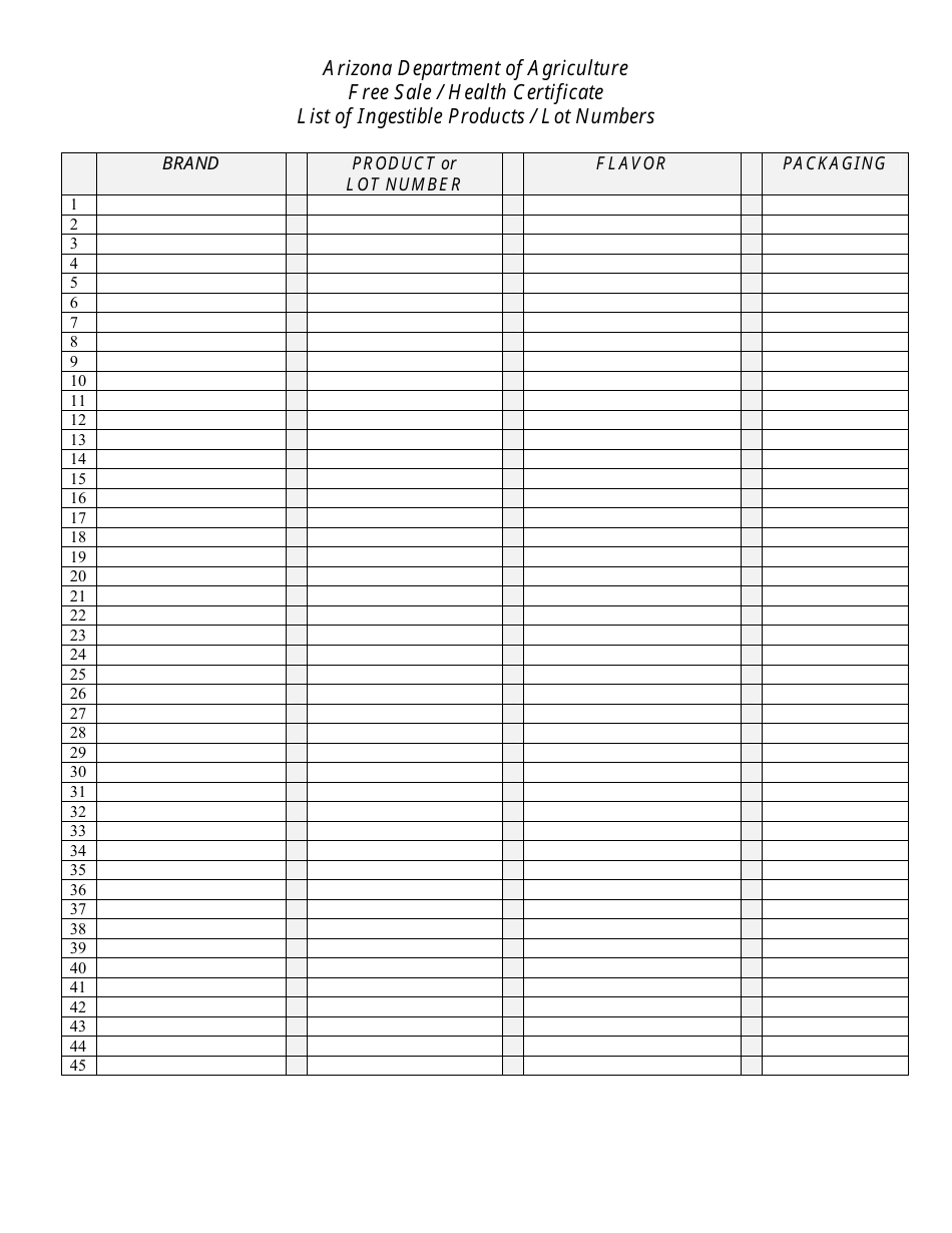 Application for a Free Sale / Health Certificate - Arizona, Page 2