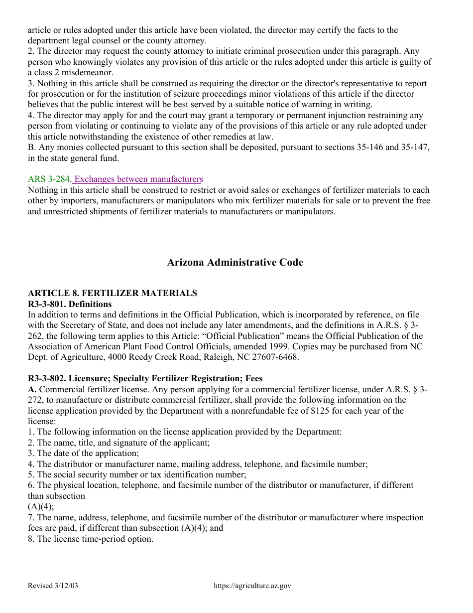 Application for Registration of Specialty Fertilizers - Arizona, Page 10