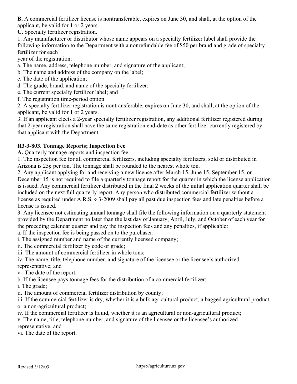 Application for Registration of Specialty Fertilizers - Arizona, Page 11