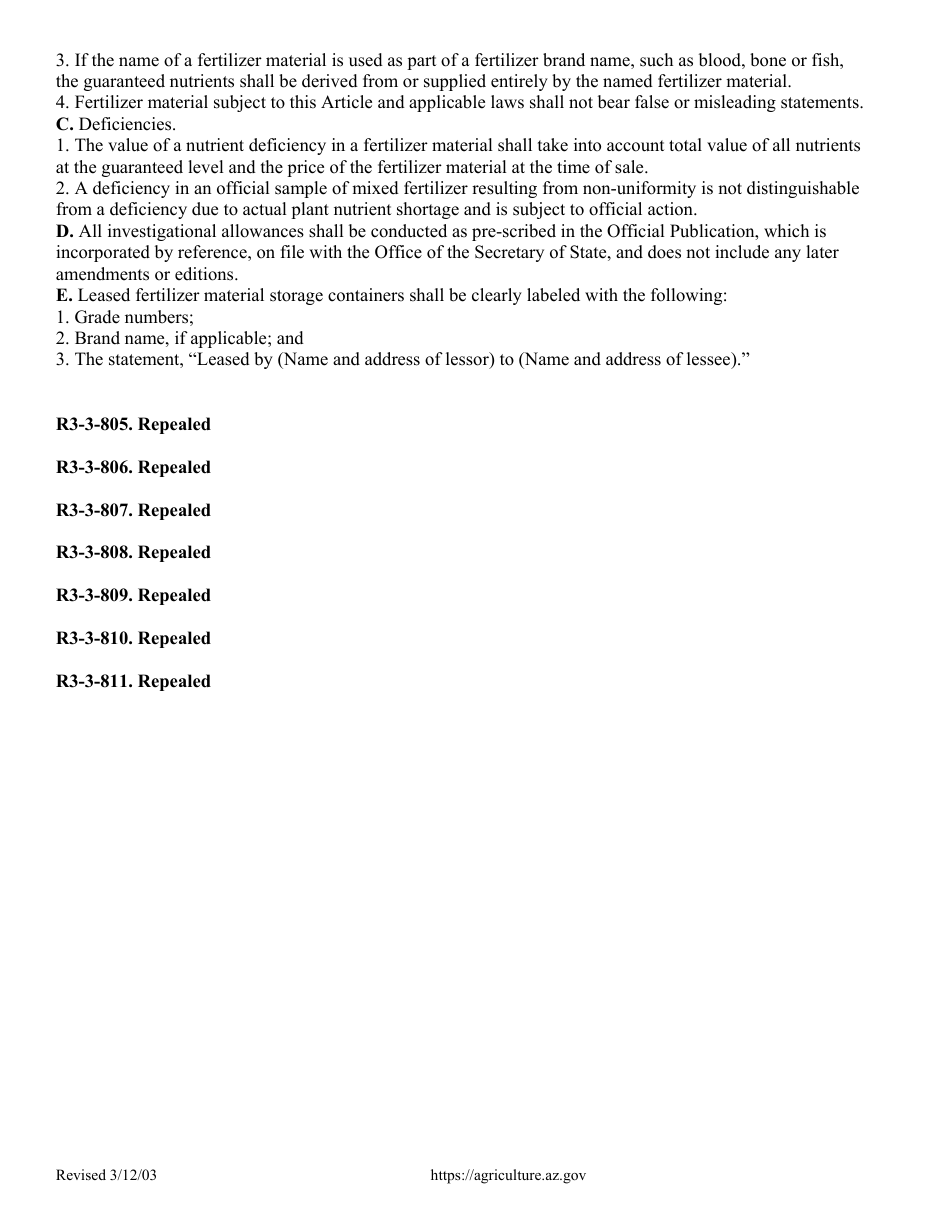 Application for Registration of Specialty Fertilizers - Arizona, Page 13
