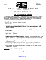 Brand Bill of Sale/Ownership Amendment - Arizona