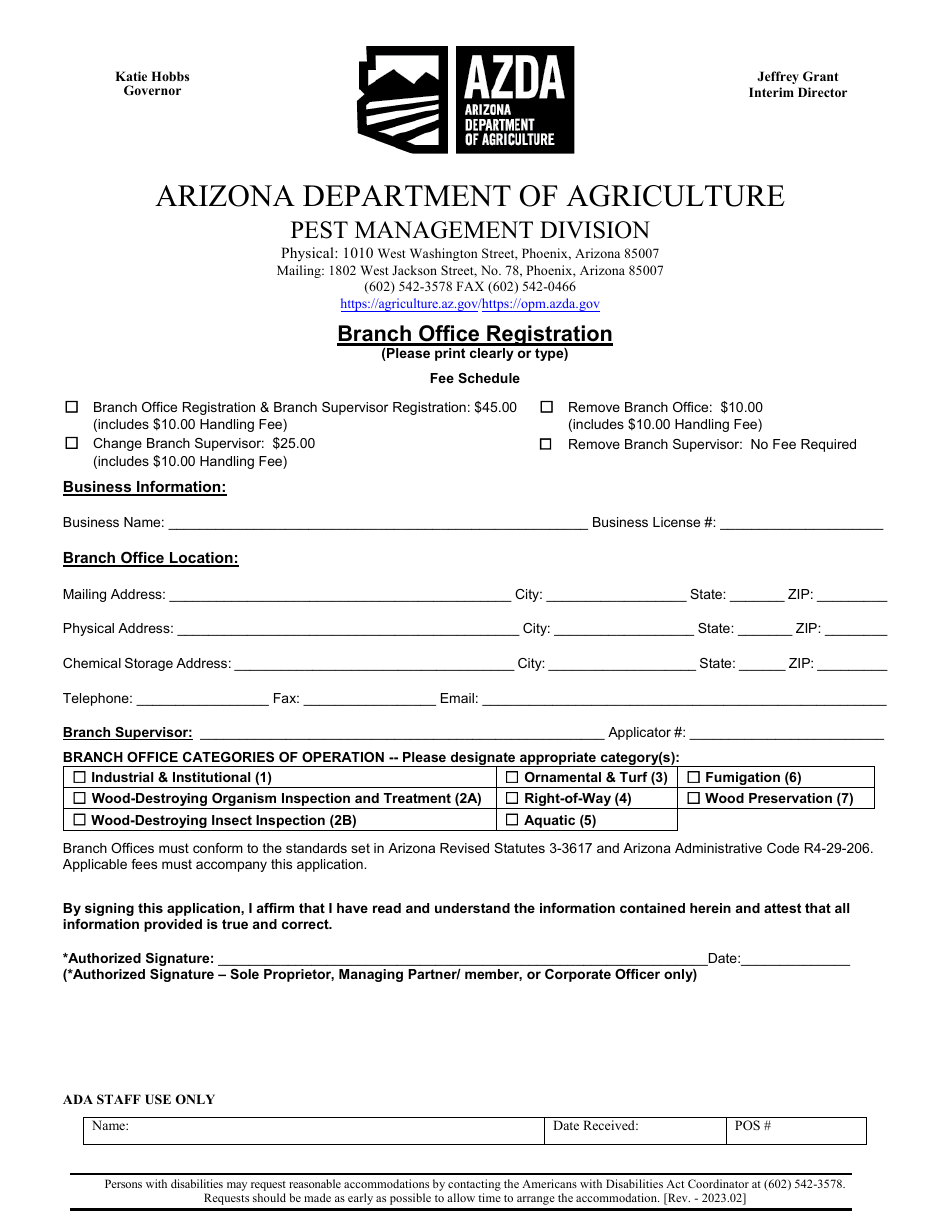 Branch Office Registration - Arizona, Page 1