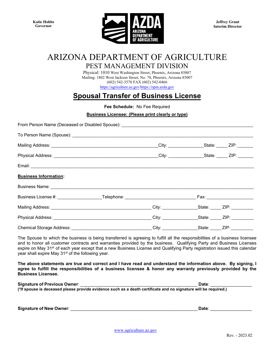 Spousal Transfer of Business License - Arizona, Page 1