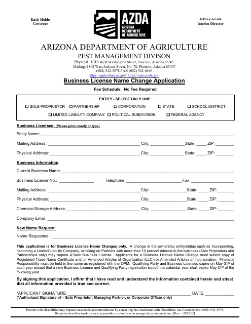 Business License Name Change Application - Arizona Download Pdf