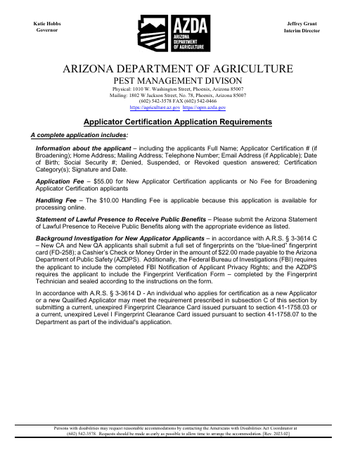 Applicator Certification Application - Arizona Download Pdf