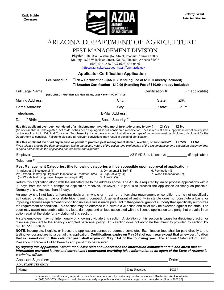 Arizona Applicator Certification Application Fill Out, Sign Online