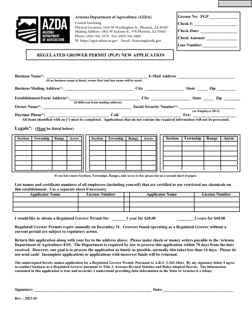 Regulated Grower Permit (Pgp) New Application - Arizona