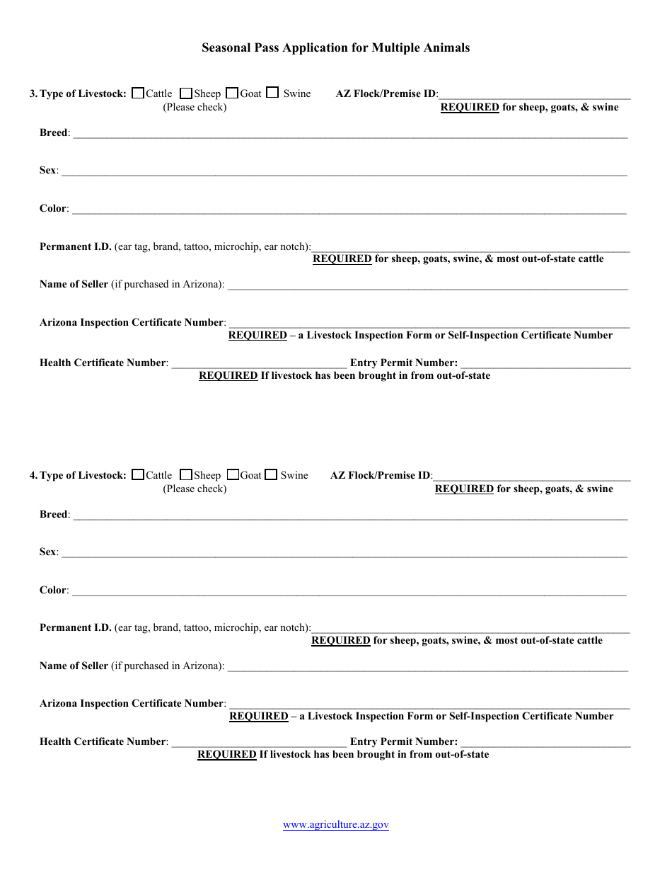 Seasonal Pass Application for Multiple Livestock - Arizona, Page 3