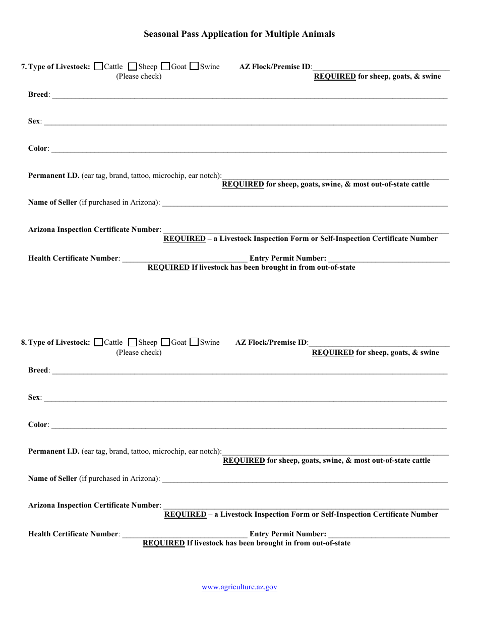 Seasonal Pass Application for Multiple Livestock - Arizona, Page 5