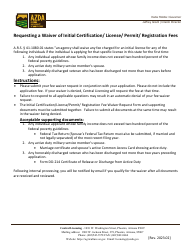 Initial Certification/License/Permit/Registration Fee Waiver Request Form - Arizona