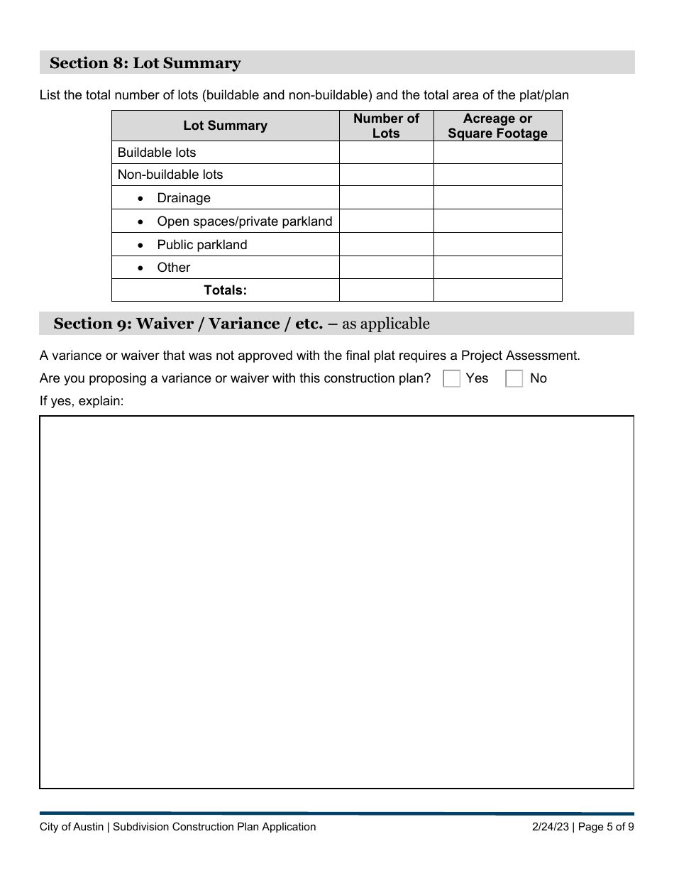 Subdivision Construction Plan Application - City of Austin, Texas, Page 5