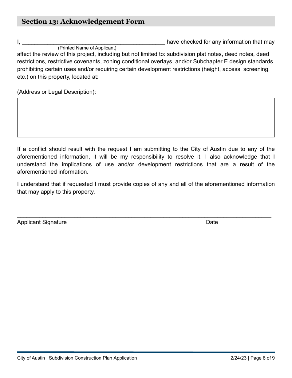 Subdivision Construction Plan Application - City of Austin, Texas, Page 8