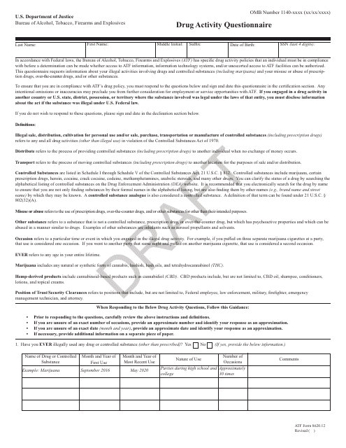 ATF Form 8620.12 Drug Activity Questionnaire - Draft
