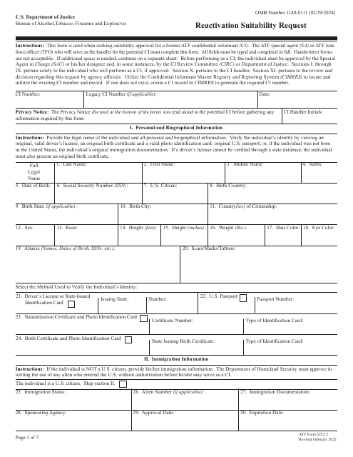 ATF Form 3252.5 Reactivation Suitability Request