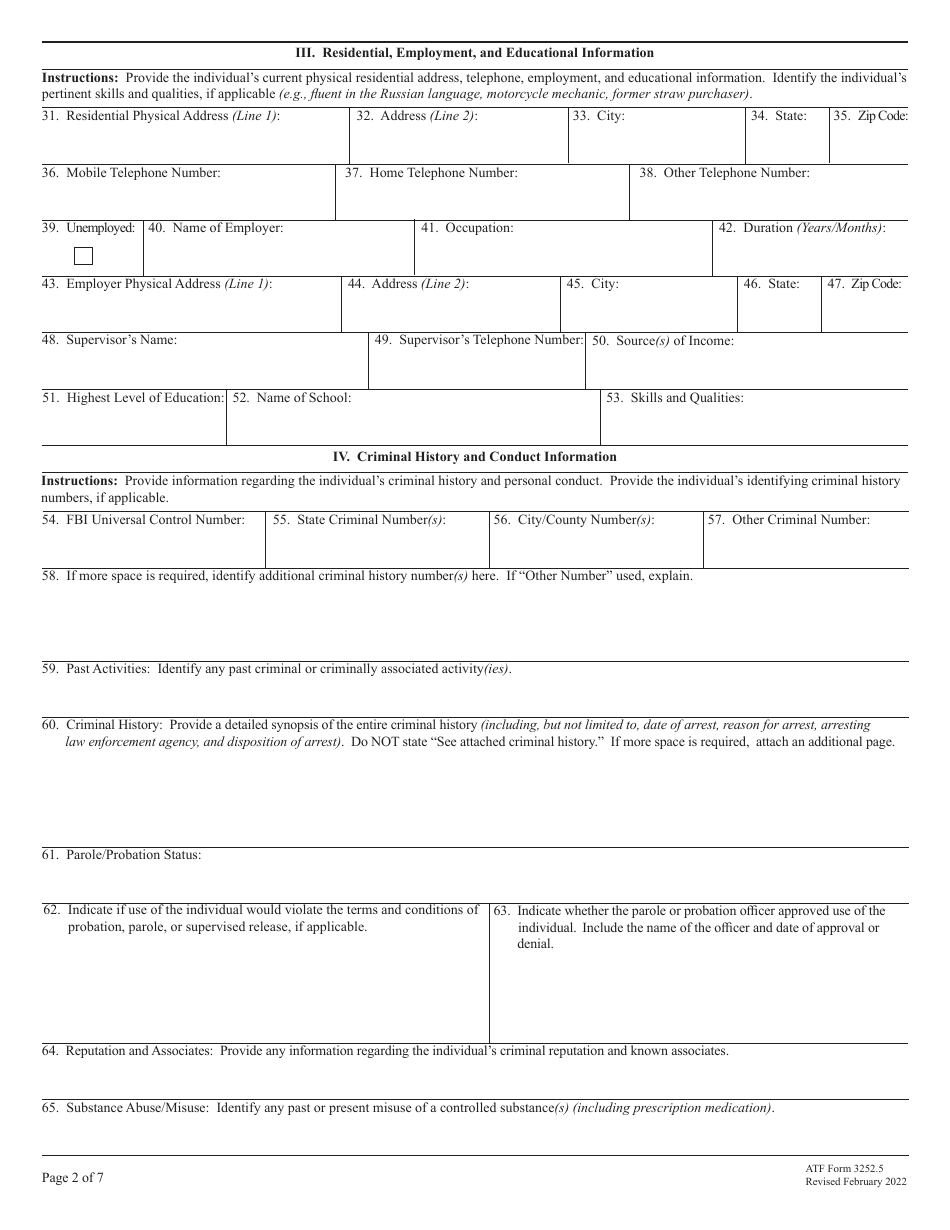 ATF Form 3252.5 Reactivation Suitability Request, Page 2