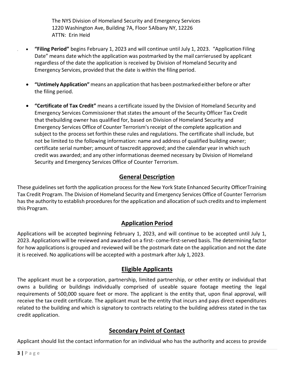 Security Officer Training Tax Credit Program Application - New York, Page 3
