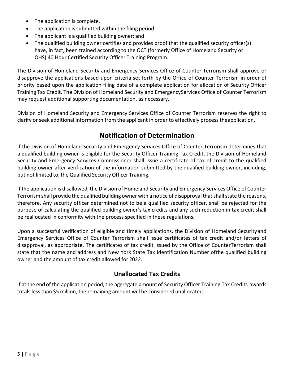 Security Officer Training Tax Credit Program Application - New York, Page 5
