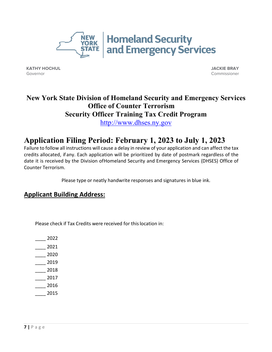 Security Officer Training Tax Credit Program Application - New York, Page 7