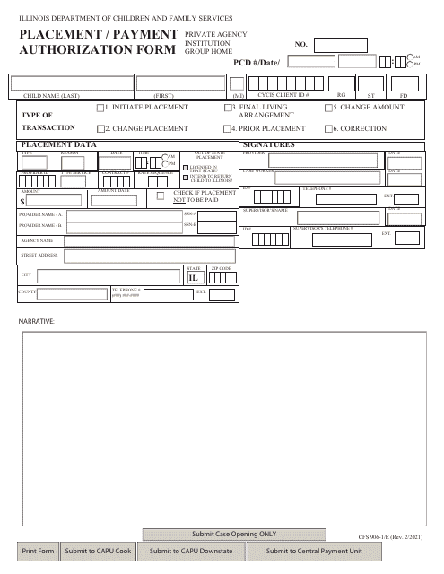 Form CFS906-1/E  Printable Pdf