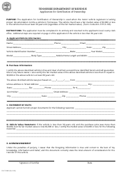 Document preview: Form RV-F1310401 Application for Certification of Ownership - Tennessee