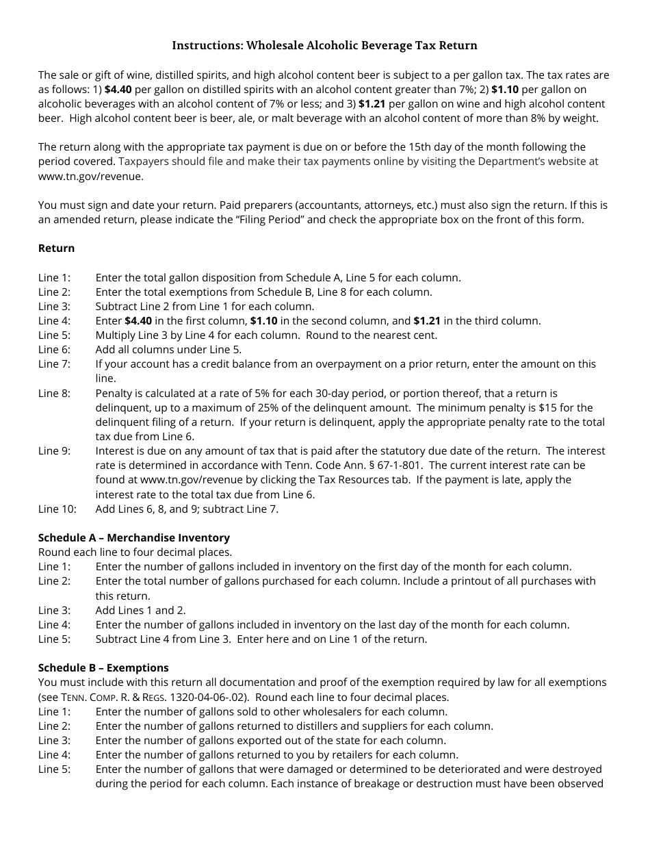 Form ALC102 (RV-R0005901) Wholesale Alcoholic Beverage Tax Return - for Tax Periods Beginning May 1, 2019 - Tennessee, Page 3