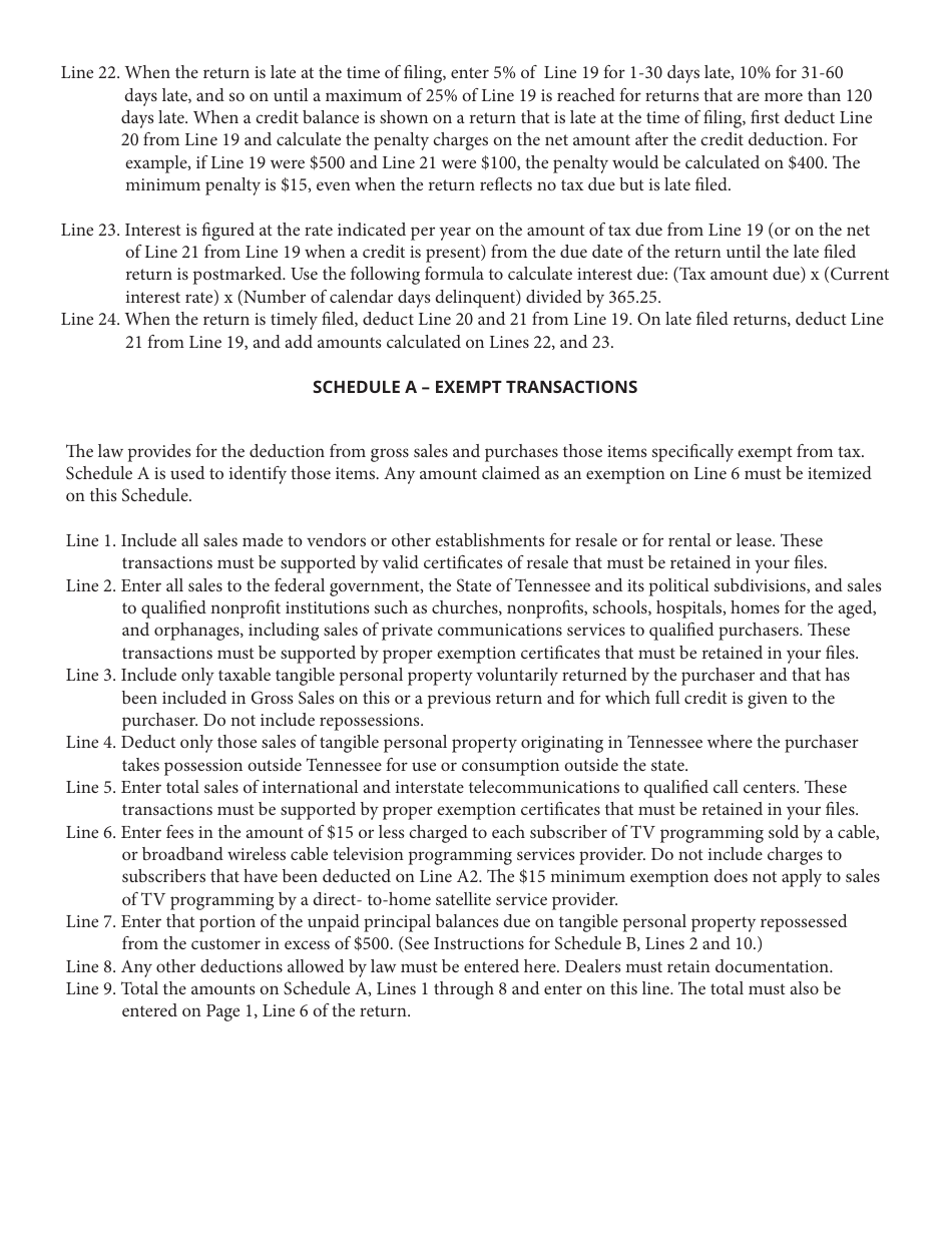 Instructions for Form SLS458, RV-R0010701 Tv Programming  Telecommunications Sales and Use Tax Return - for Tax Periods Beginning July 1, 2022 and After - Tennessee, Page 2