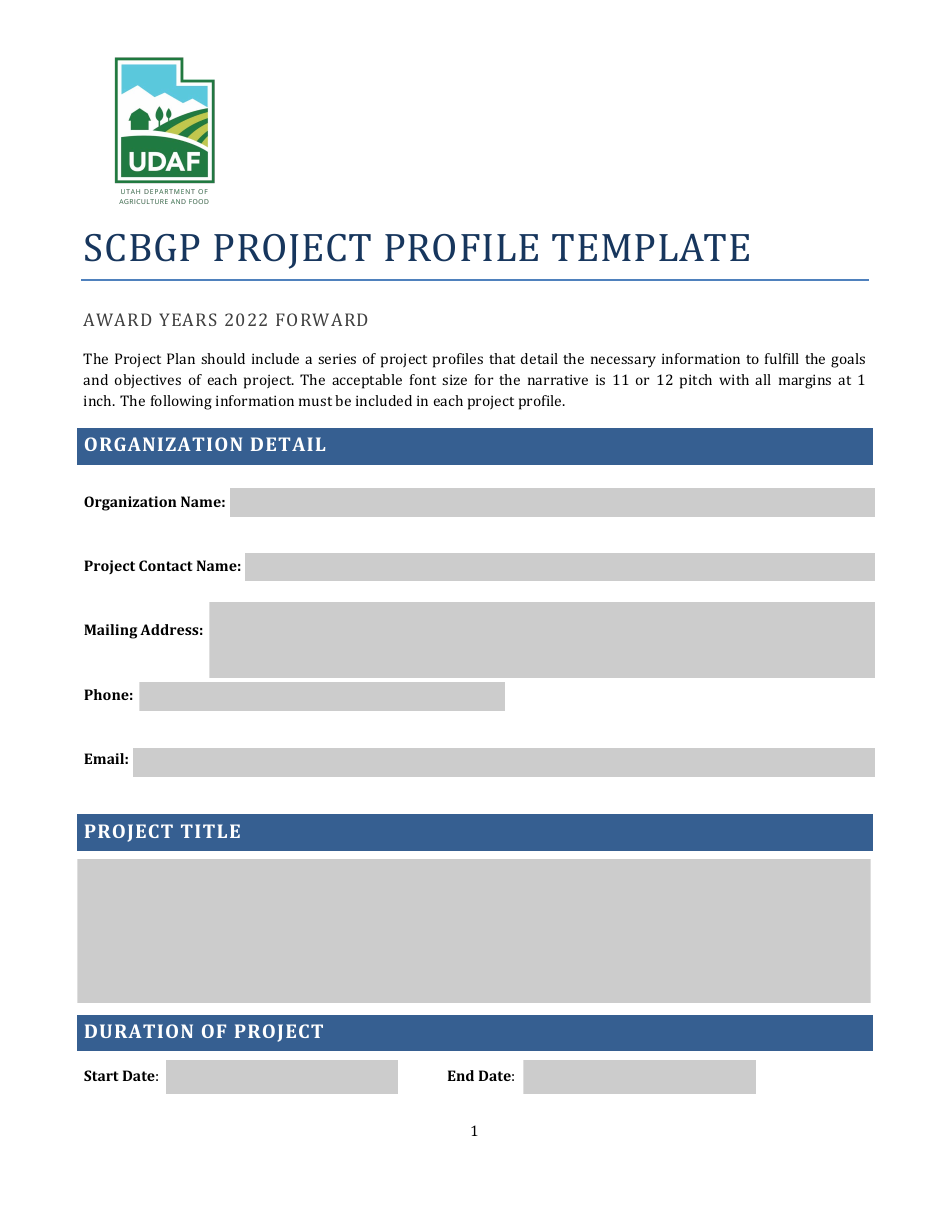 Scbgp Project Profile Template - Utah, Page 1