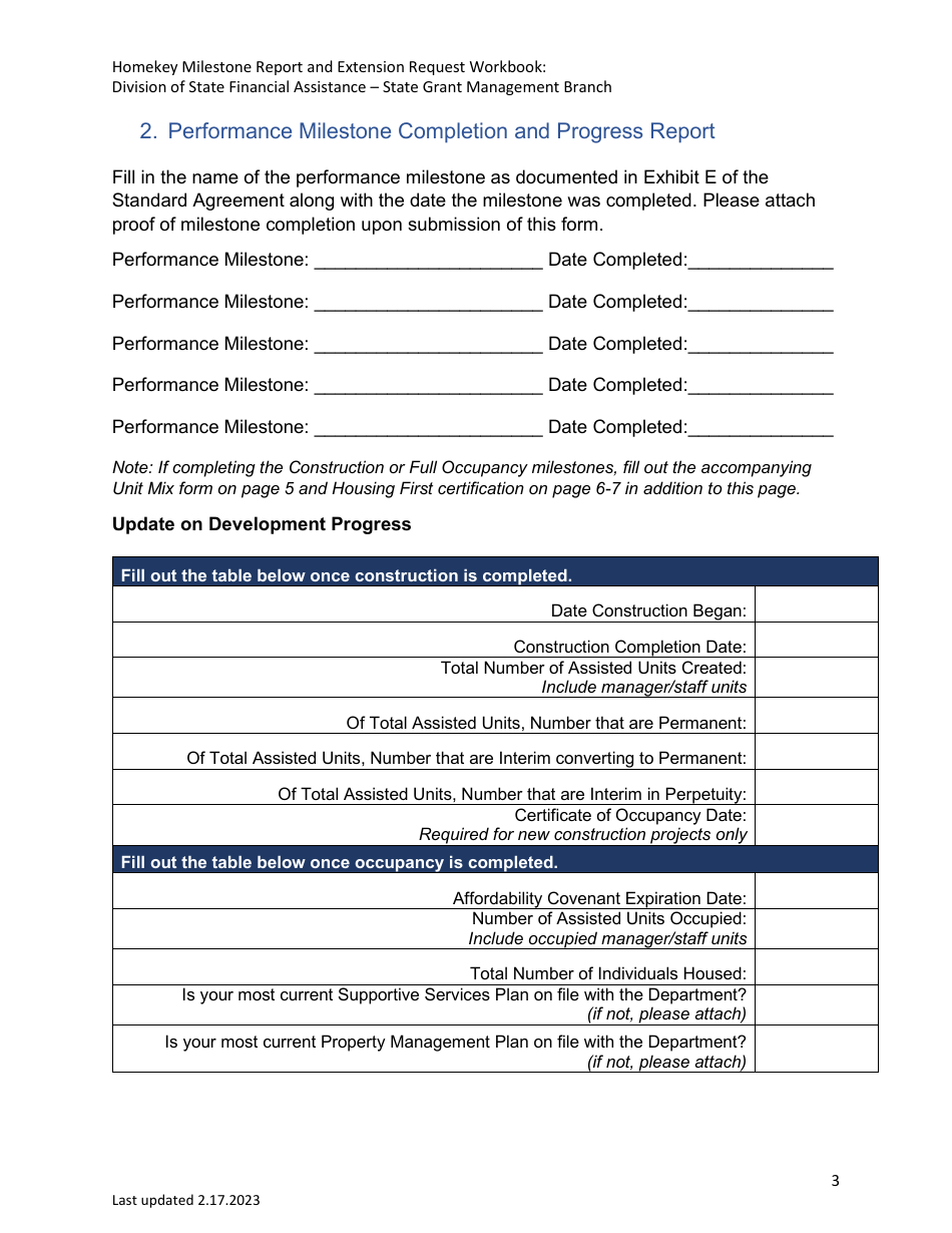 Homekey Milestone Report and Extension Request Workbook - California, Page 3