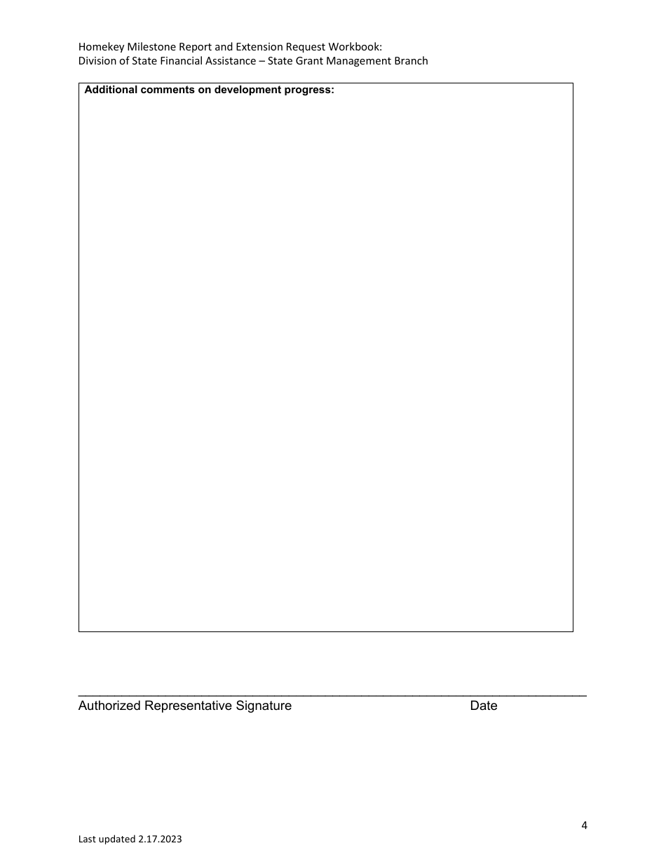 Homekey Milestone Report and Extension Request Workbook - California, Page 4
