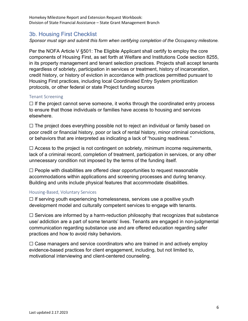 Homekey Milestone Report and Extension Request Workbook - California, Page 6