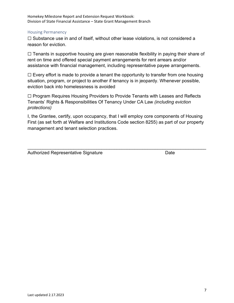 Homekey Milestone Report and Extension Request Workbook - California, Page 7