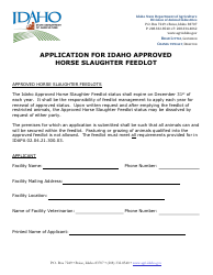 Document preview: Application for Idaho Approved Horse Slaughter Feedlot - Idaho